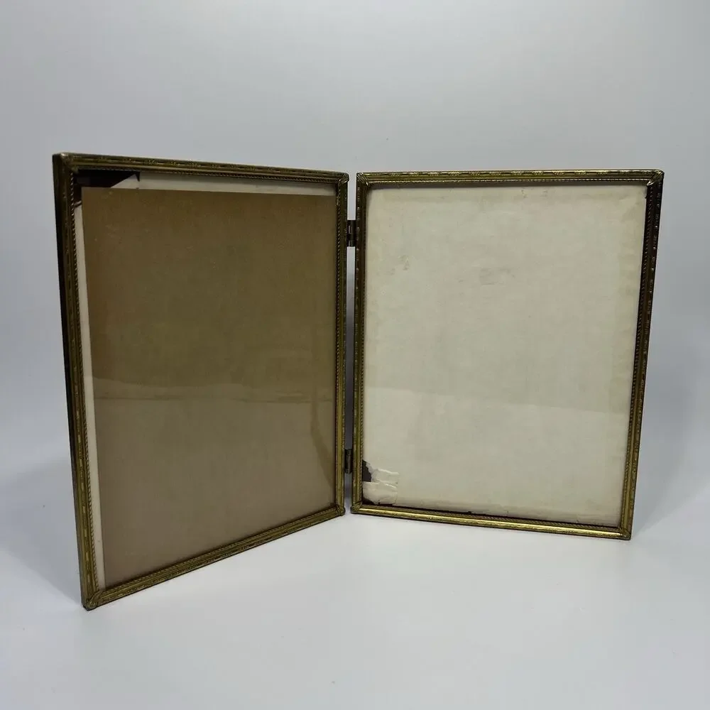 Vintage Gold Brass Hinged Double Picture Frame 8x10 Ornate Filigree Folding